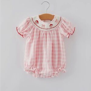 NEW Girls Pink Santa Bow Embroidered Romper